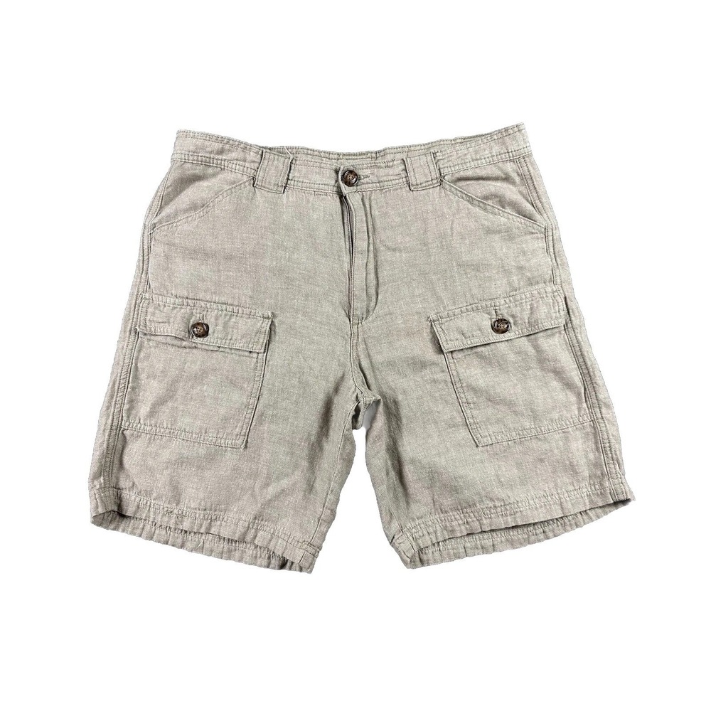 Tasso Elba Island Linen Cotton Cargo Shorts Men's 42 Brown Chino Lounge Beach